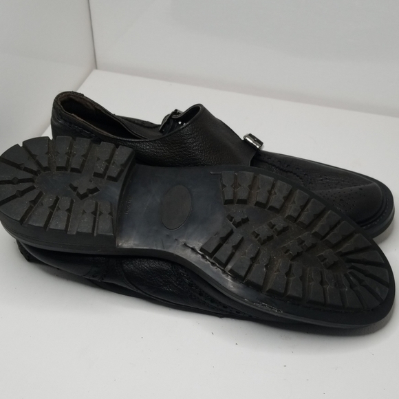 Women's double monk strap black leather oxfords - Picture 5 of 12